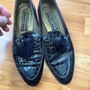 Stuart Weitzman Black Croc-Embossed Tassel Slip-Ons